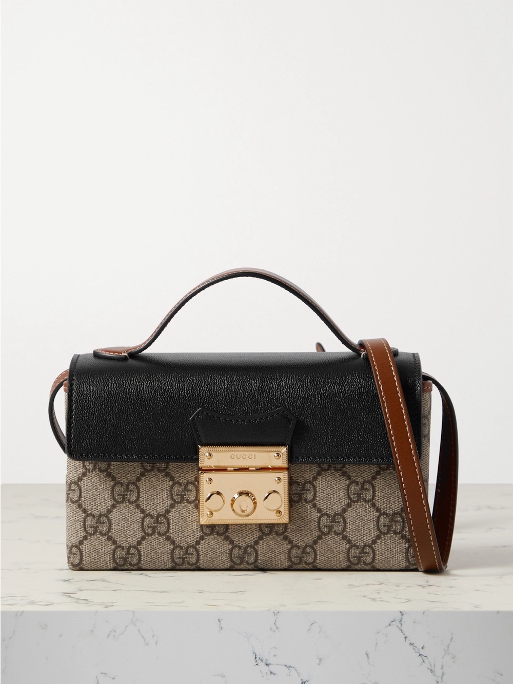 Gucci GG Supreme Monogram Calfskin Mini Padlock Top Handle Shoulder Bag